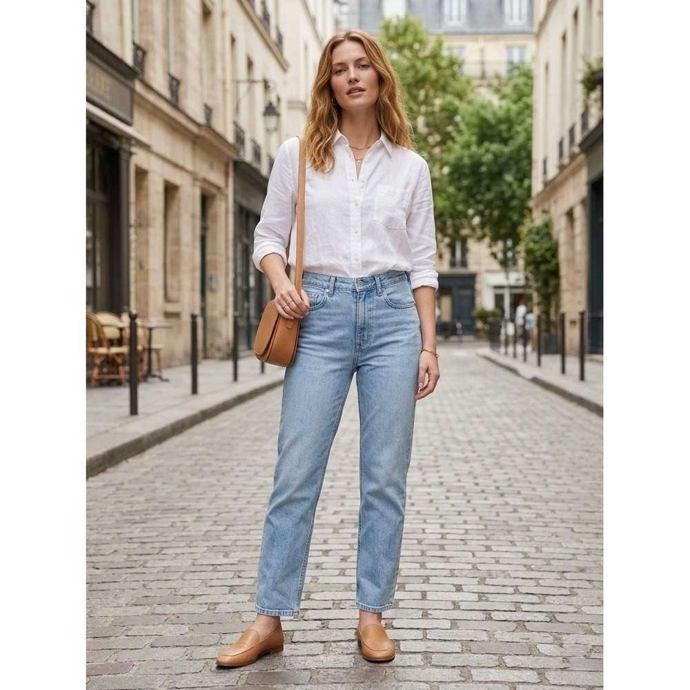 Everlane The Curvy Cheeky Jean Light Indigo High Rise Straight Crop Denim 26